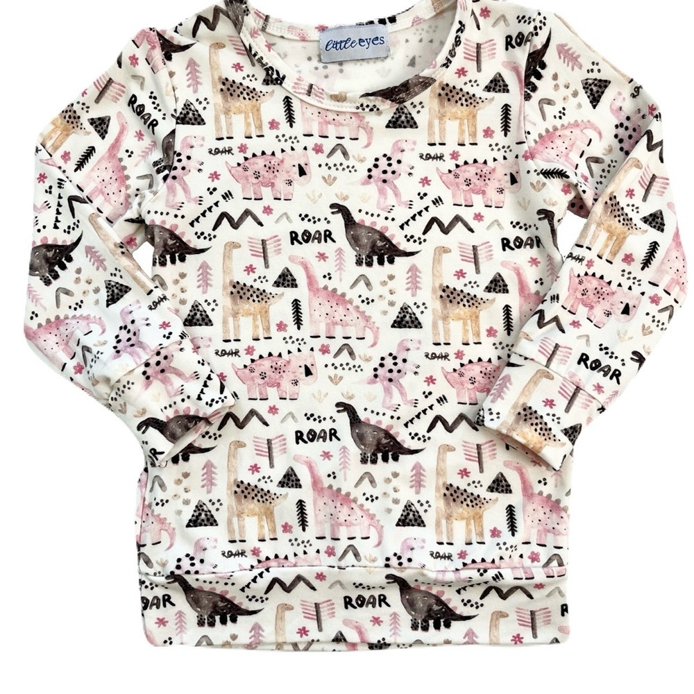 Little Eyes Prehistoric Pink Crewneck-Style Long-Sleeve
